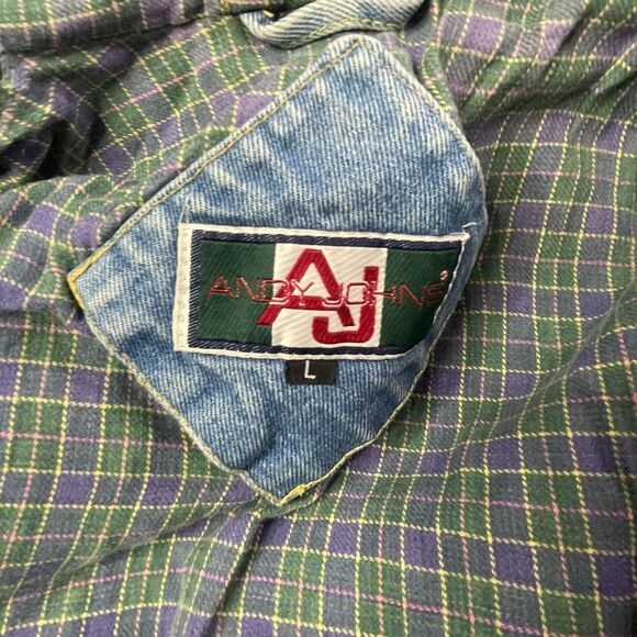 VTG Andy John Womens Denim Jacket Large Distressed Barn Chore Utility Work Coat - Picture 16 of 16